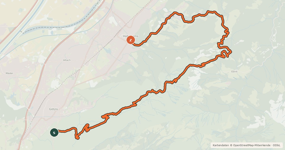 Kartenübersicht der Radroute Arbogast-Milrütte-Fluhereck-Schuttannen