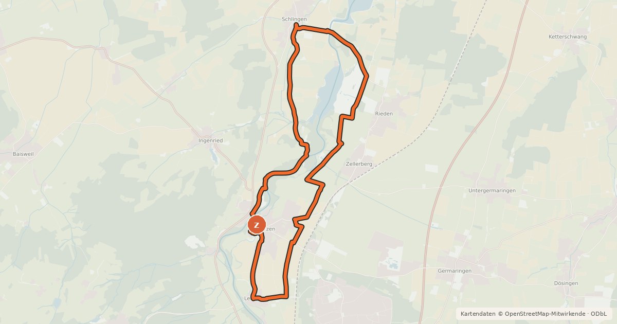 Kartenübersicht der Radroute ArchäologieTour Wertachtal