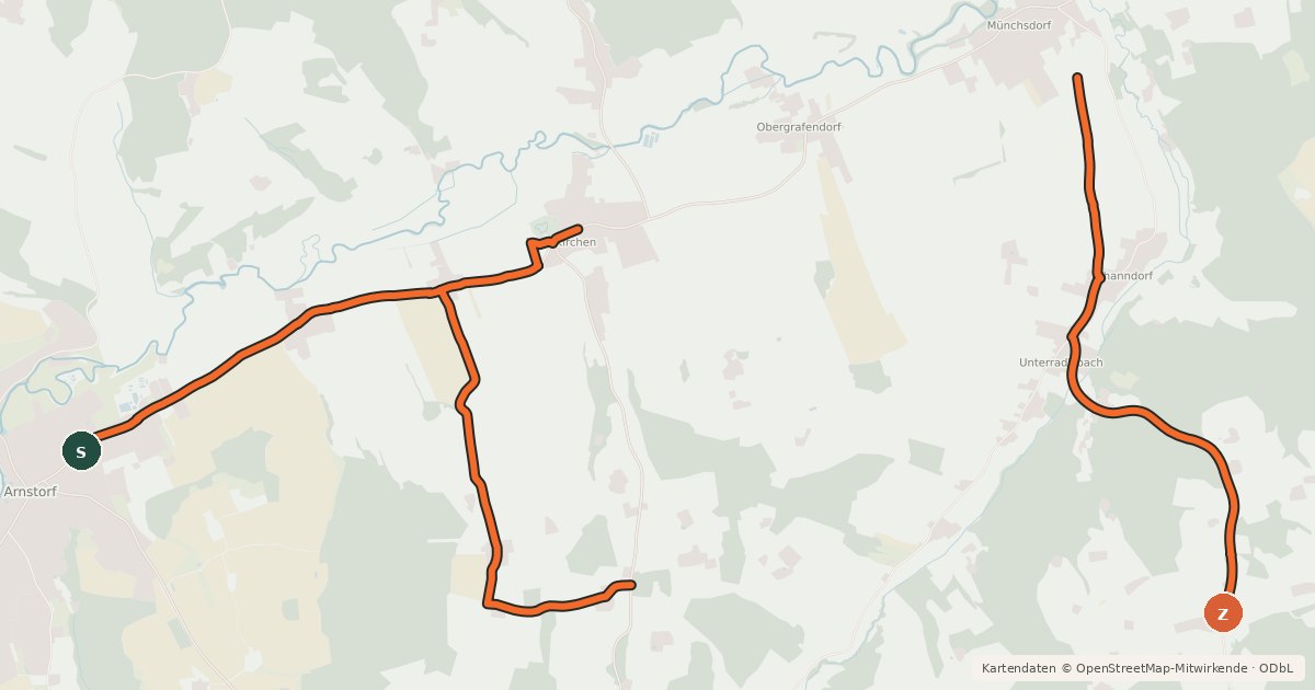 Kartenübersicht der Radroute Arnstorf 1