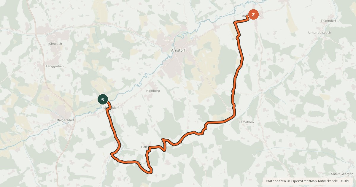 Kartenübersicht der Radroute Arnstorf 2