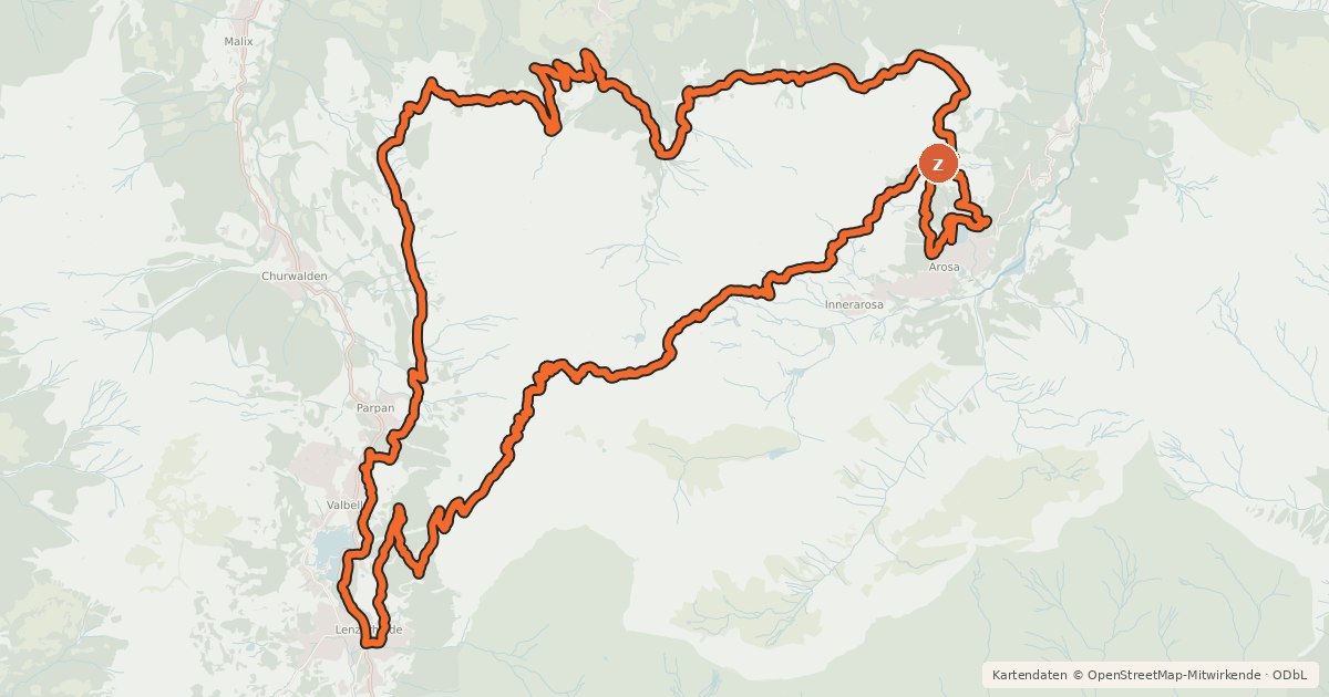 Kartenübersicht der Radroute Arosa Lenzerheide Rundtour