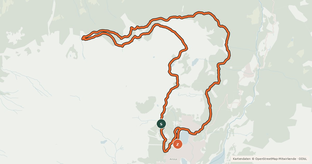 Kartenübersicht der Radroute Arosa–Ochsenalp