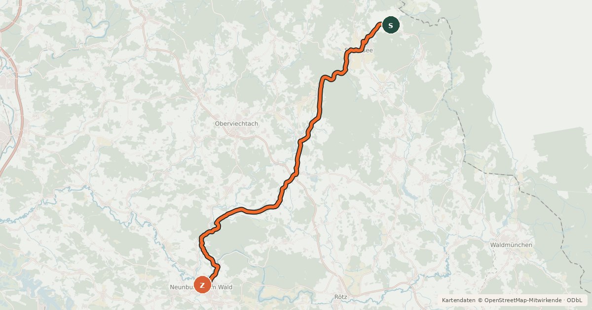 Kartenübersicht der Radroute Aschatal-Radweg