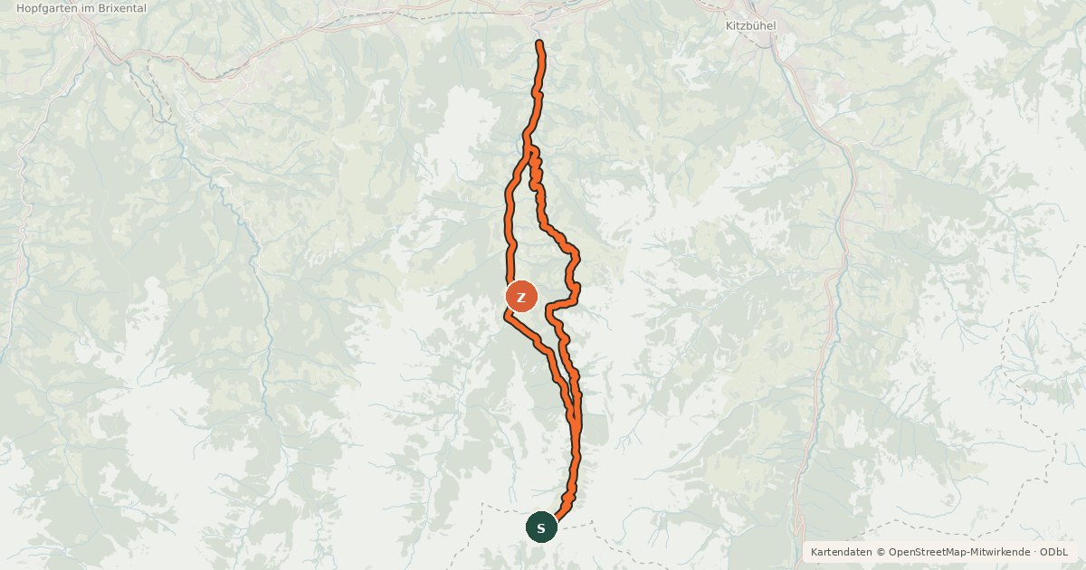 Kartenübersicht der Radroute Aschauer Höhenweg