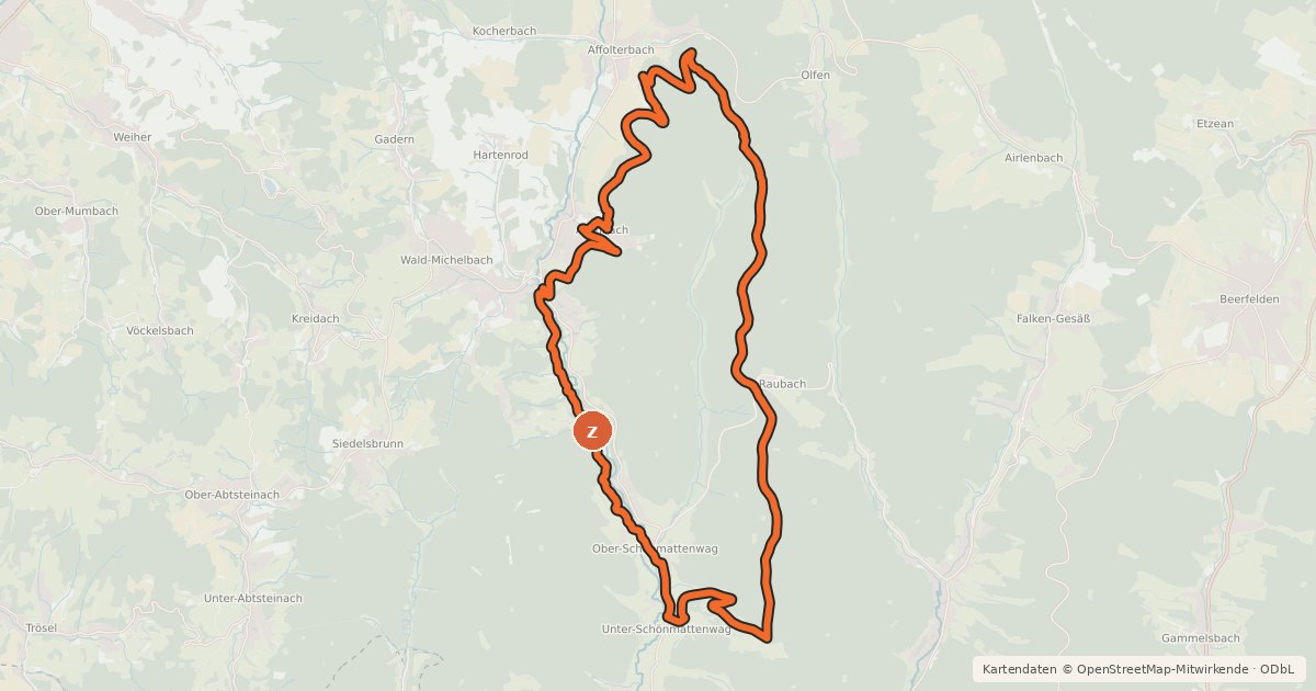 Kartenübersicht der Radroute Aschbach 1