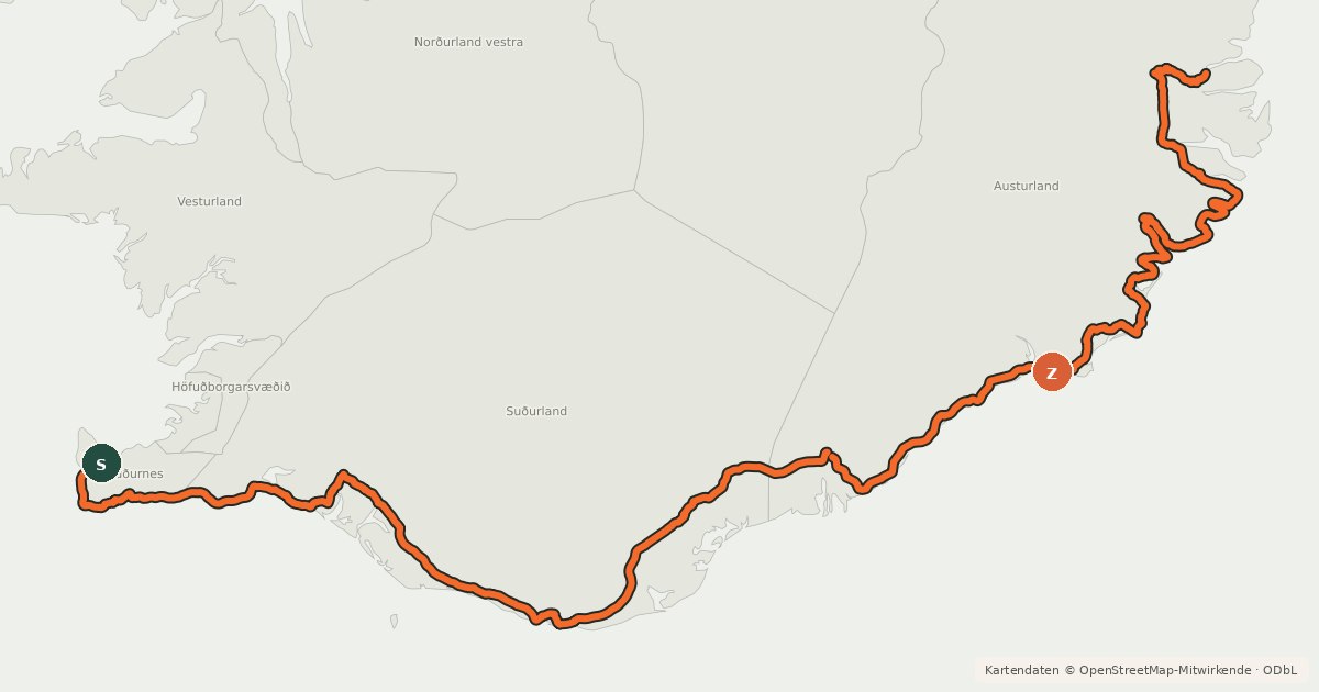 Kartenübersicht der Radroute Atlantic Coast Route - Proposed Iceland part