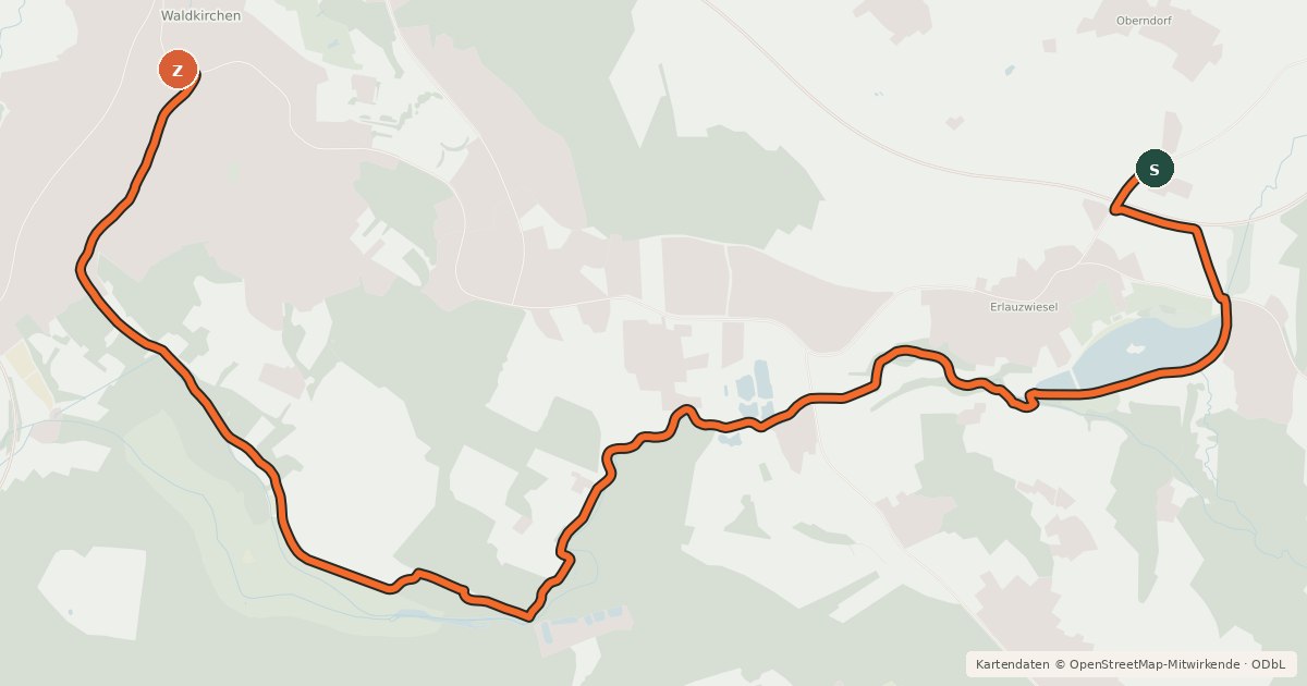 Kartenübersicht der Radroute Auen-Radweg