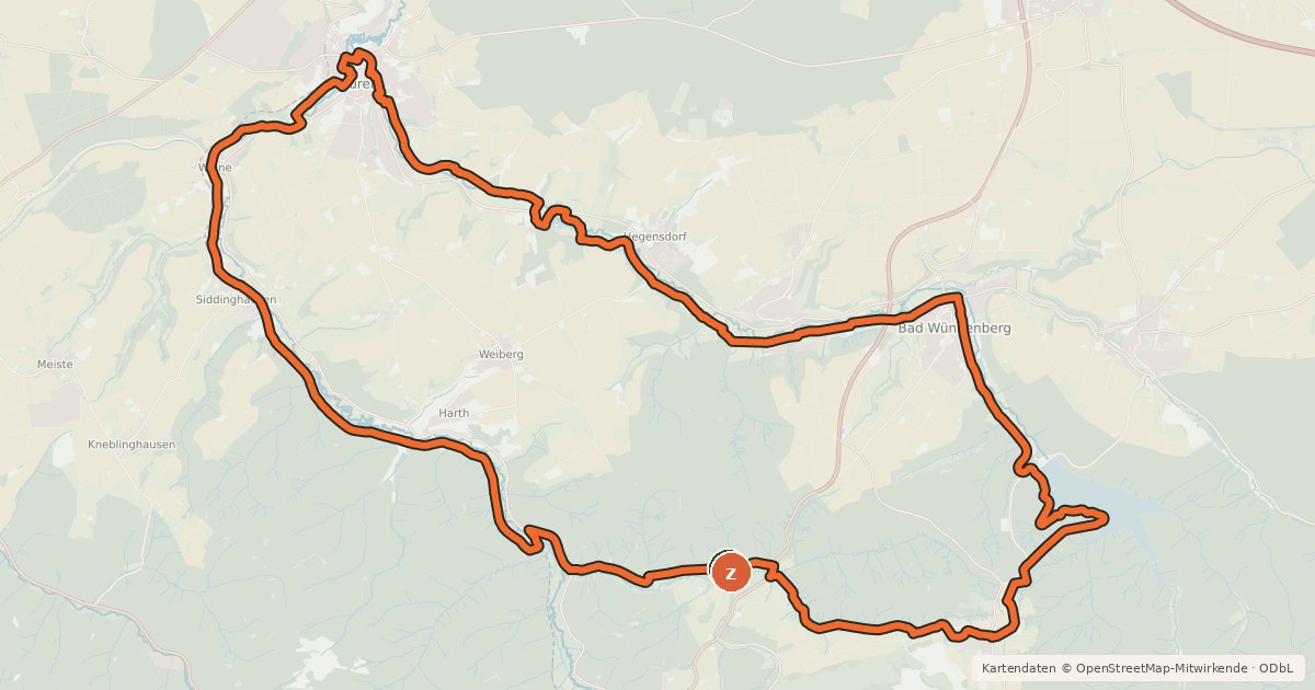 Kartenübersicht der Radroute Auen-Radweg
