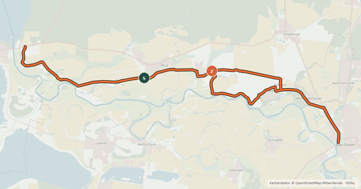 Kartenübersicht der Radroute Auen-Radweg