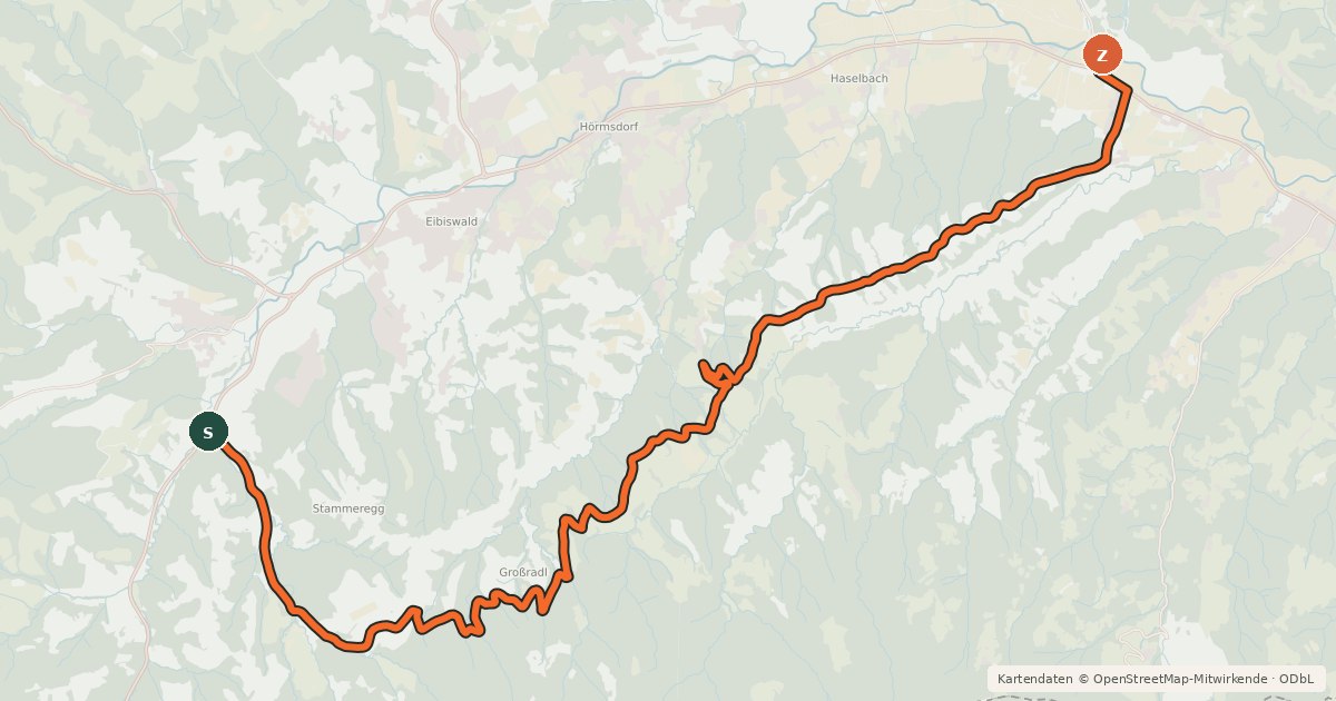 Kartenübersicht der Radroute Austria-Slovenia Tour, Alternative