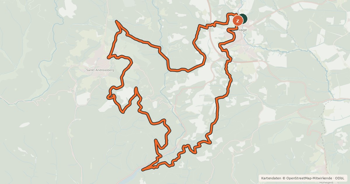 Kartenübersicht der Radroute B3 (Berg & Silber-Tour)