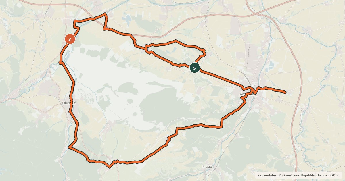 Kartenübersicht der Radroute Bach-Rad-Erlebnis-Route