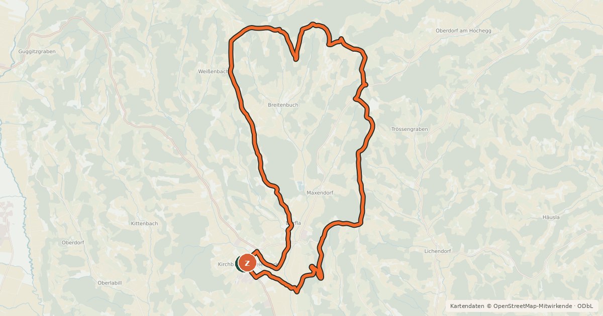 Kartenübersicht der Radroute Backhendl-Tour