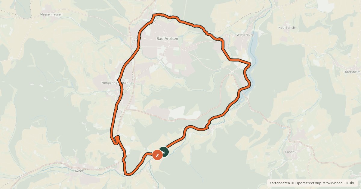 Kartenübersicht der Radroute Bad Arolsen Radweg R1
