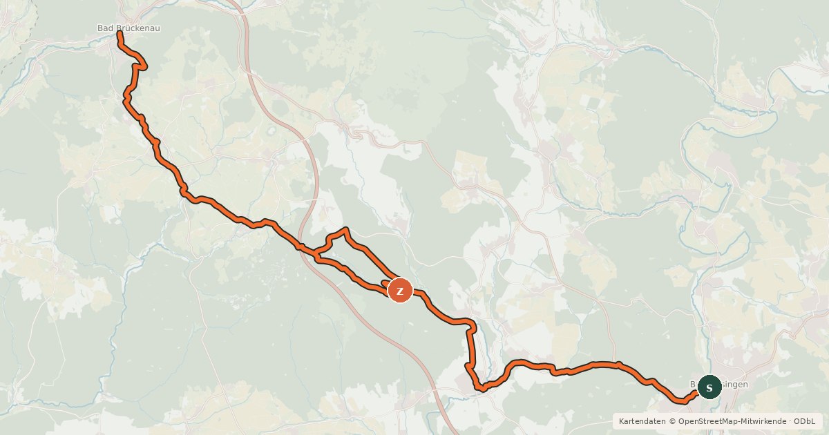 Kartenübersicht der Radroute Bad Brückenau - Bad Kissingen