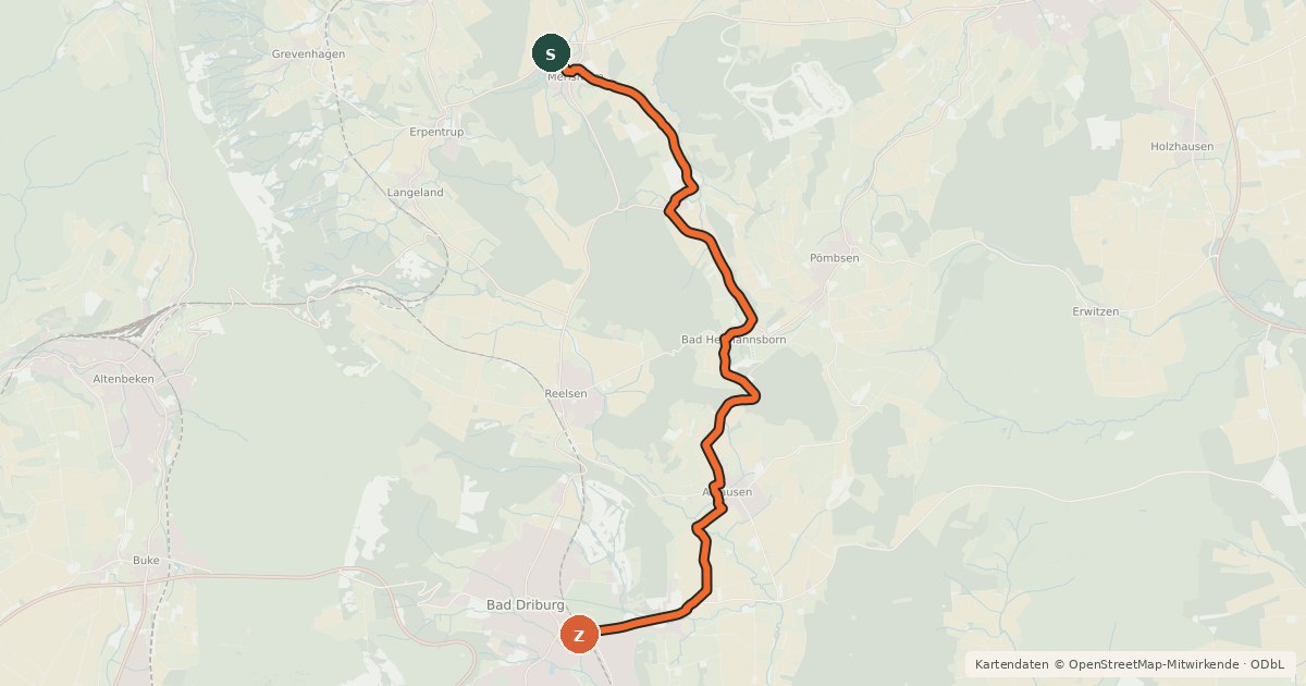 Kartenübersicht der Radroute Bad Driburg Route 1