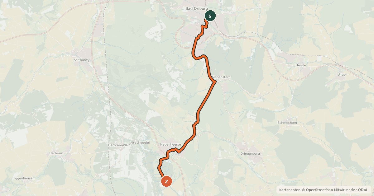 Kartenübersicht der Radroute Bad Driburg Route 2