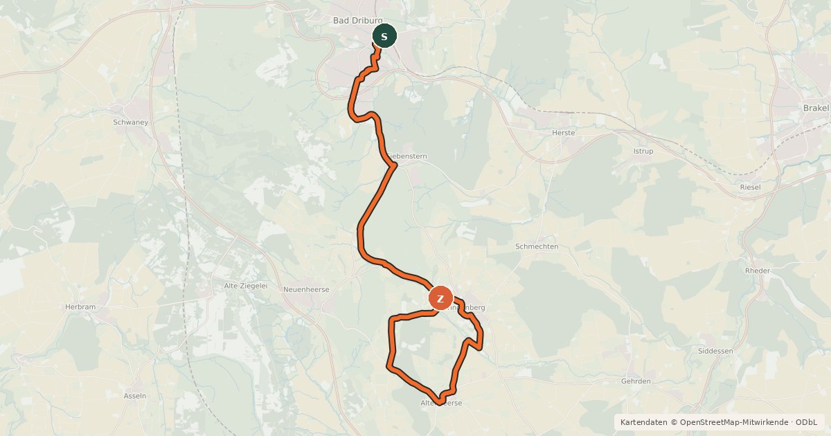 Kartenübersicht der Radroute Bad Driburg Route 3