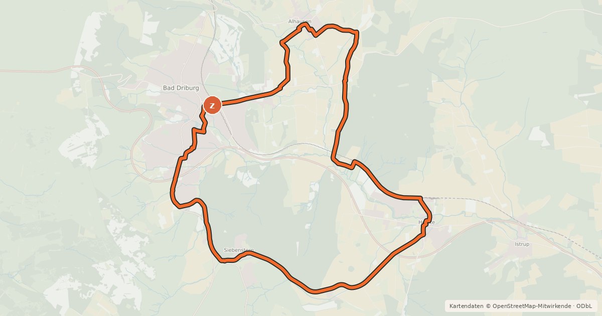 Kartenübersicht der Radroute Bad Driburg Route 5