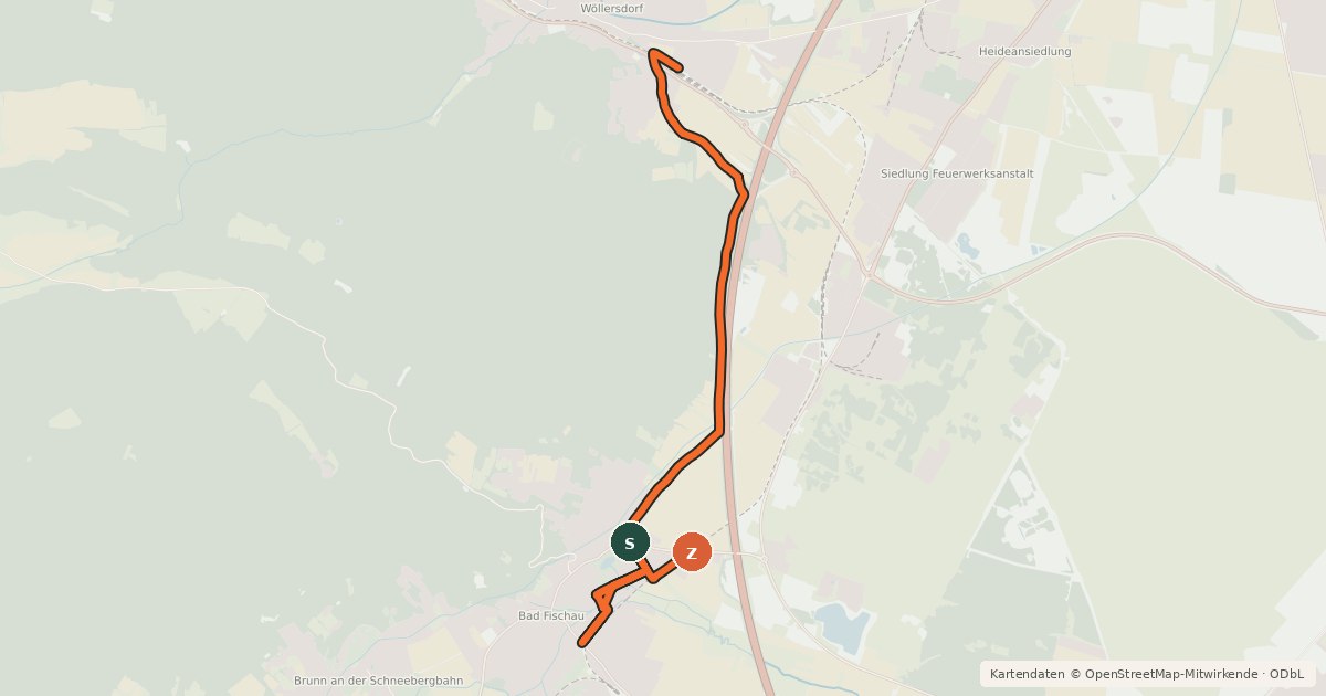 Kartenübersicht der Radroute Bad Fischau-Wöllersdorf