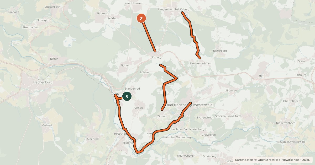 Kartenübersicht der Radroute Bad Marienberg Tour