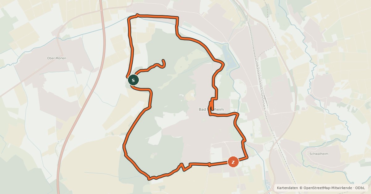 Kartenübersicht der Radroute Bad Nauheim Radwanderweg I