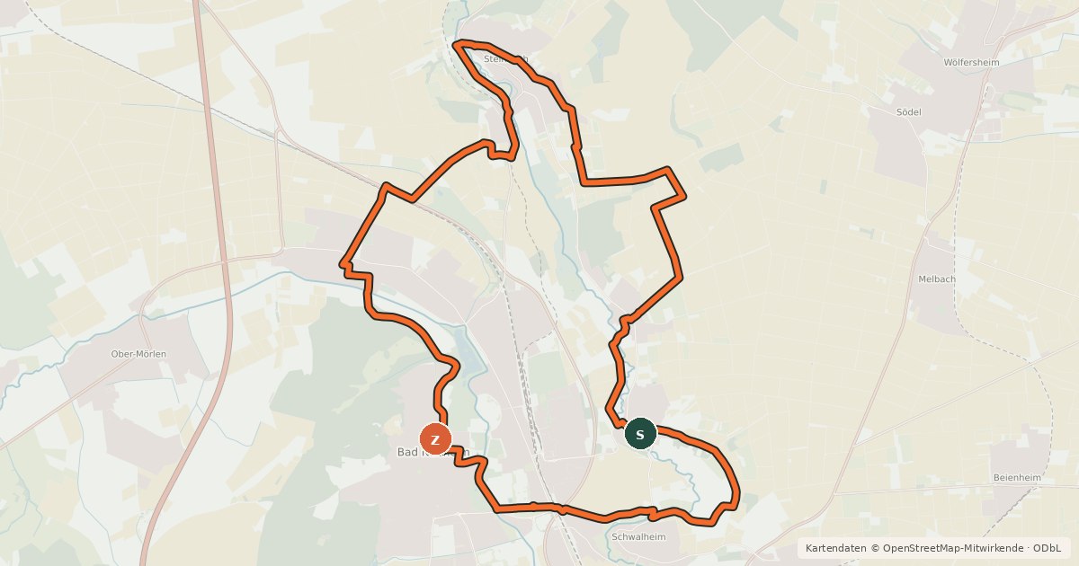 Kartenübersicht der Radroute Bad Nauheim Radwanderweg II