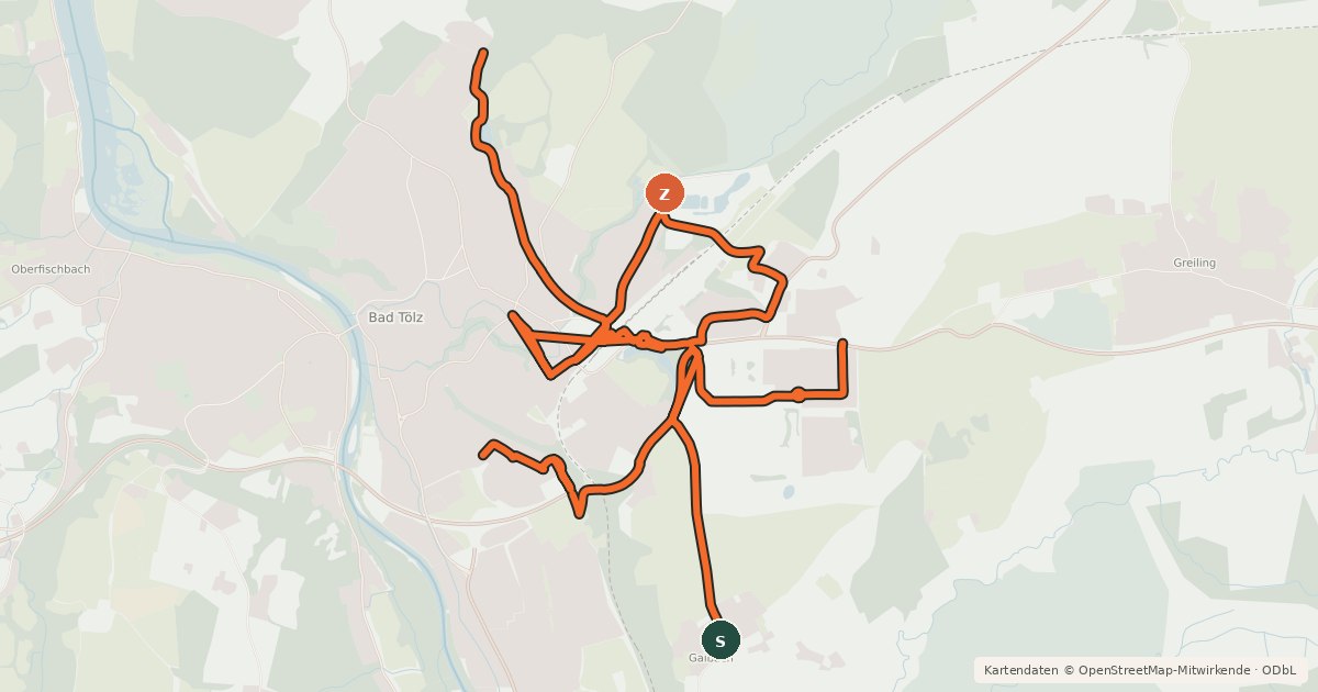 Kartenübersicht der Radroute Bad Tölz