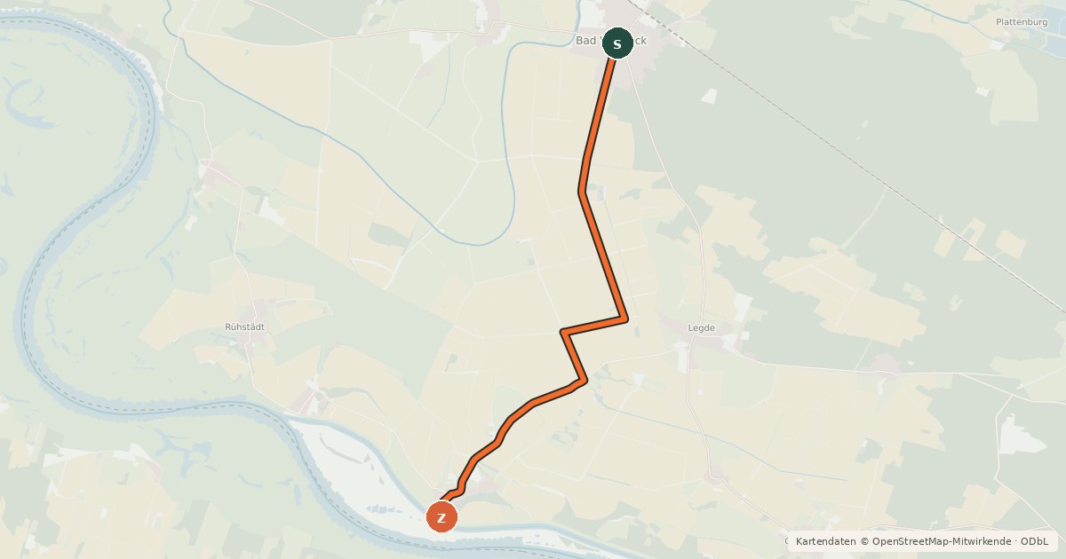 Kartenübersicht der Radroute Bad Wilsnack (40) - Bad Wilsnack (41)