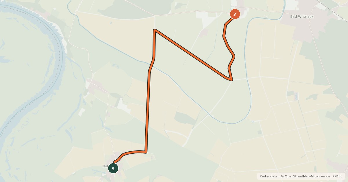 Kartenübersicht der Radroute Bad Wilsnack (43) - Bad Wilsnack (44)
