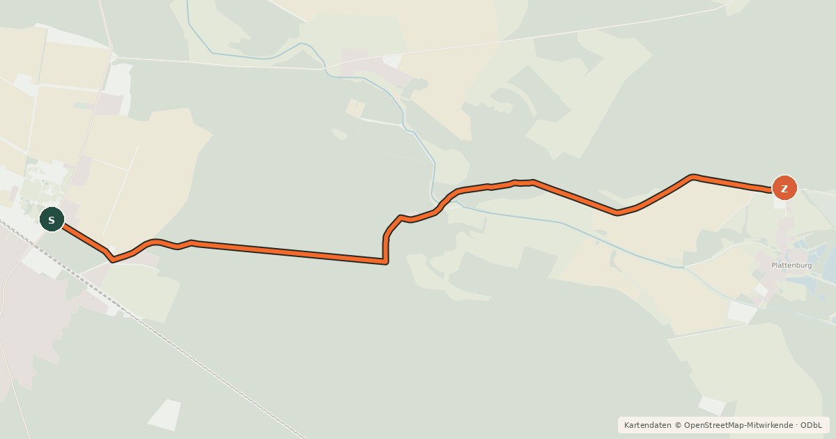 Kartenübersicht der Radroute Bad Wilsnack (45) - Plattenburg (59)