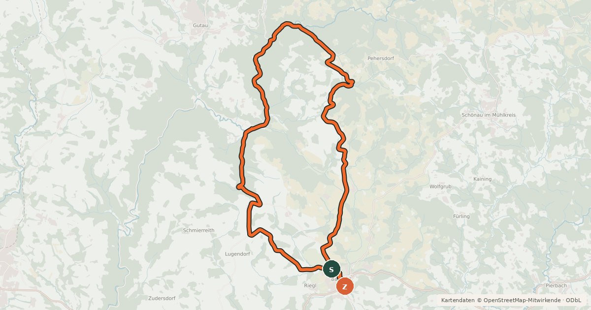 Kartenübersicht der Radroute Bad Zell Aisttal Radroute