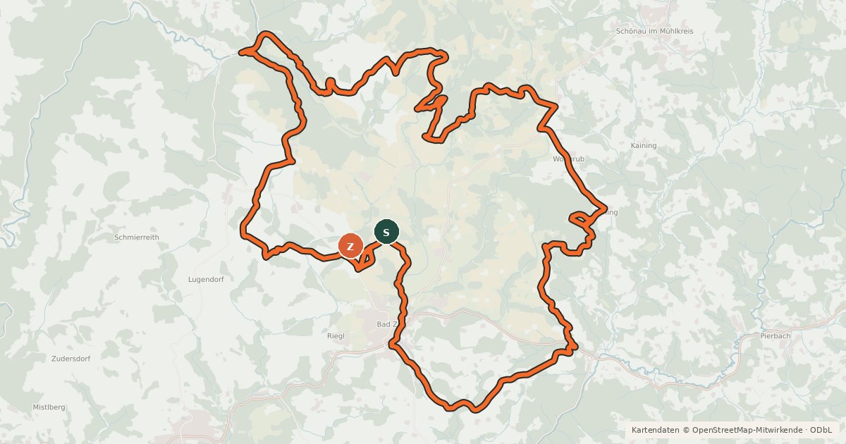 Kartenübersicht der Radroute Bad Zell Runde 111