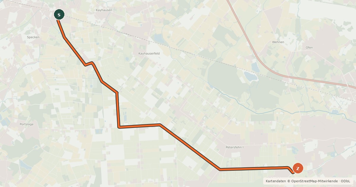 Kartenübersicht der Radroute Bad Zwischenahn - Oldenburg