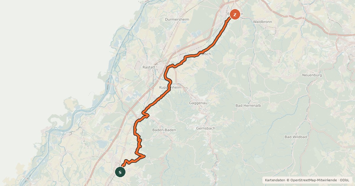 Kartenübersicht der Radroute Badischer Weinradweg - Etappe 5