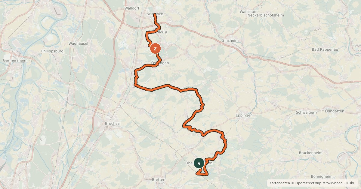 Kartenübersicht der Radroute Badischer Weinradweg - Etappe 7