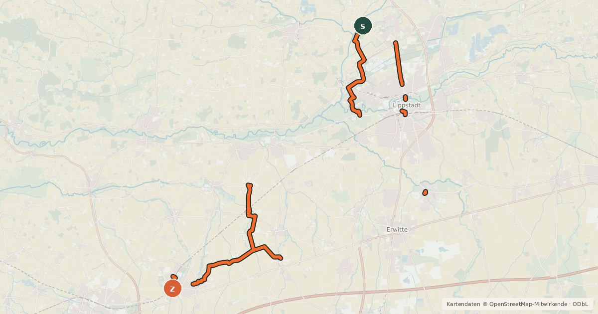 Kartenübersicht der Radroute Bäder Route (Radio Hellweg)