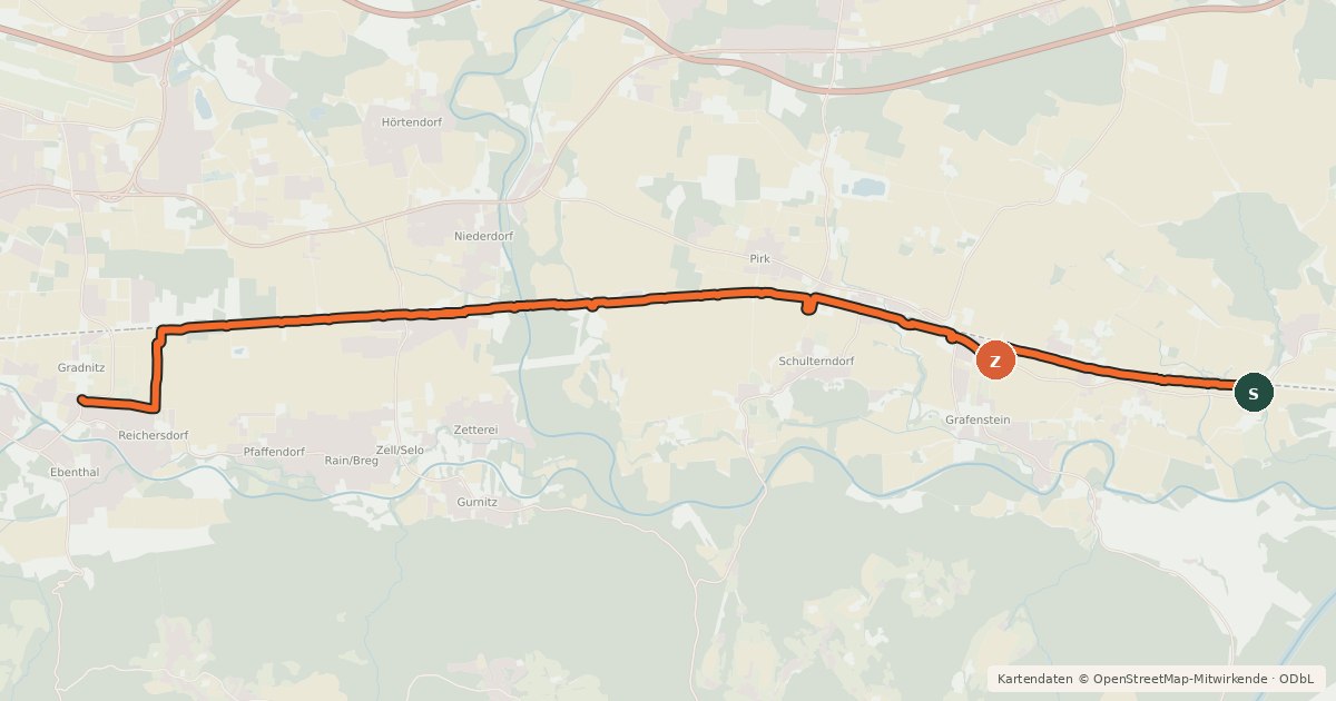 Kartenübersicht der Radroute Bahnbegleitweg Grafenstein