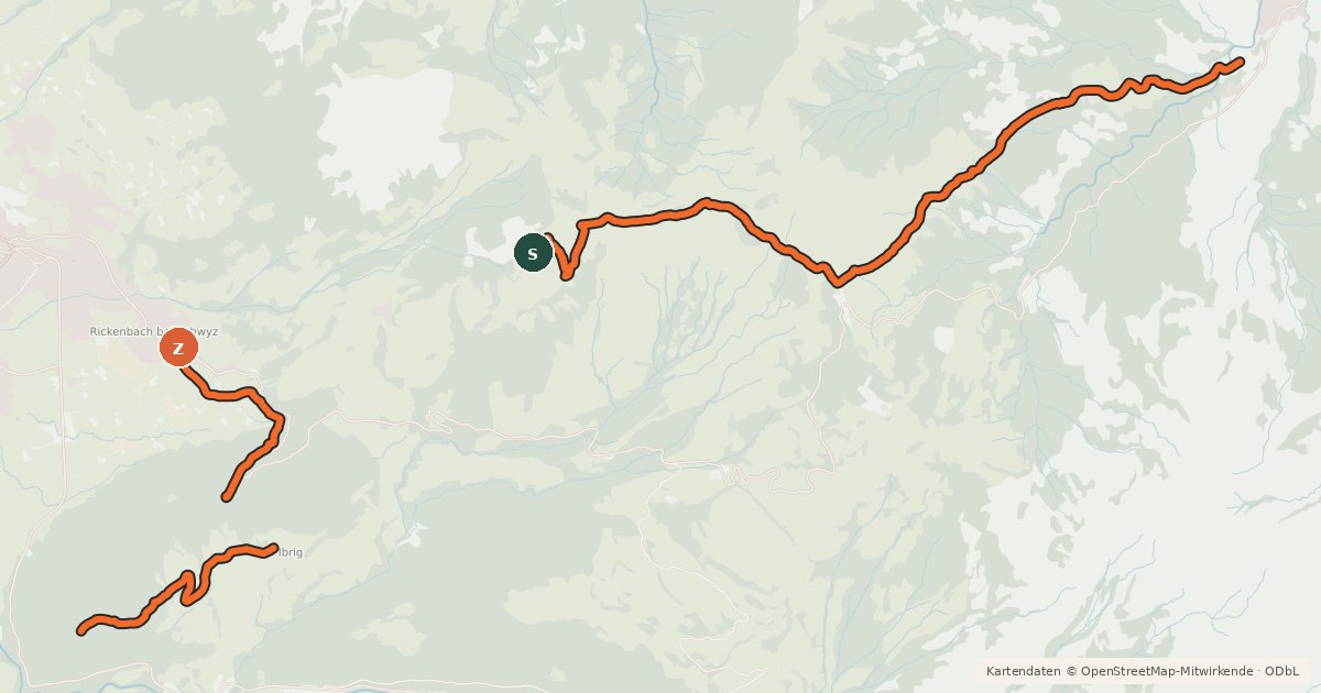 Kartenübersicht der Radroute Bahnentour Mytehnregion Hoch-Ybrig