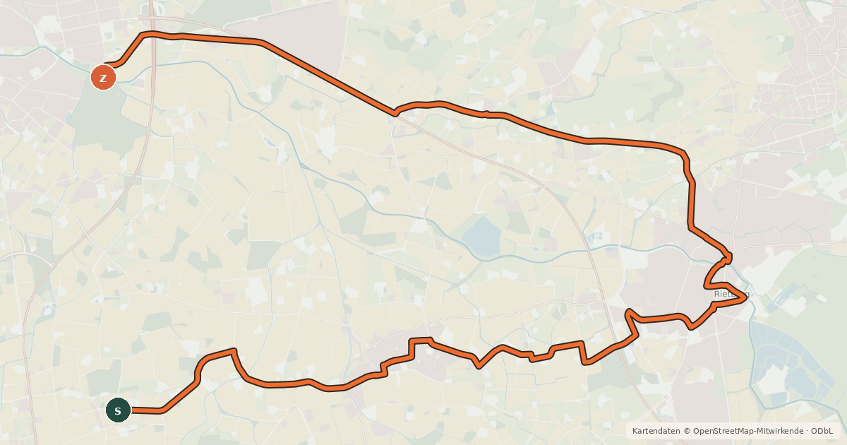 Kartenübersicht der Radroute BahnRadRoute Hellweg-Weser Alternative Rietberg