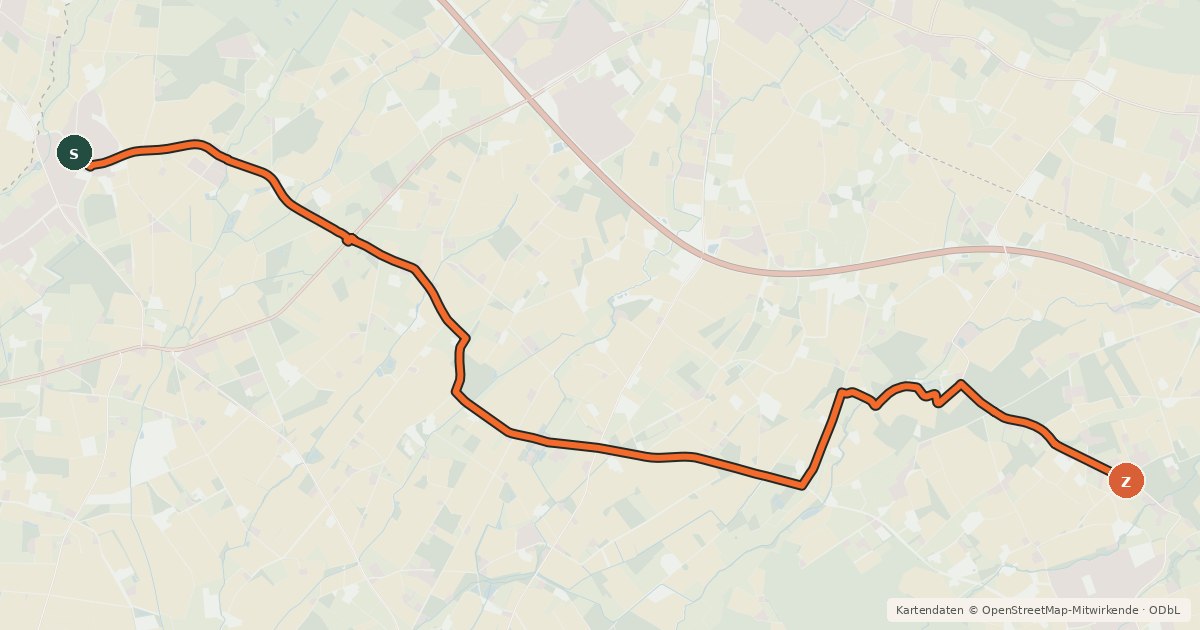 Kartenübersicht der Radroute BahnRadRoute Teuto - Senne (Alternativroute Umgehung Borgholzhausen)