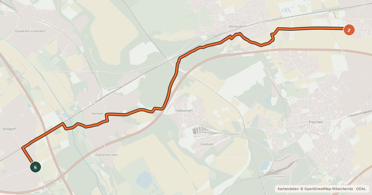 Kartenübersicht der Radroute Bahnradweg Aachen-Köln