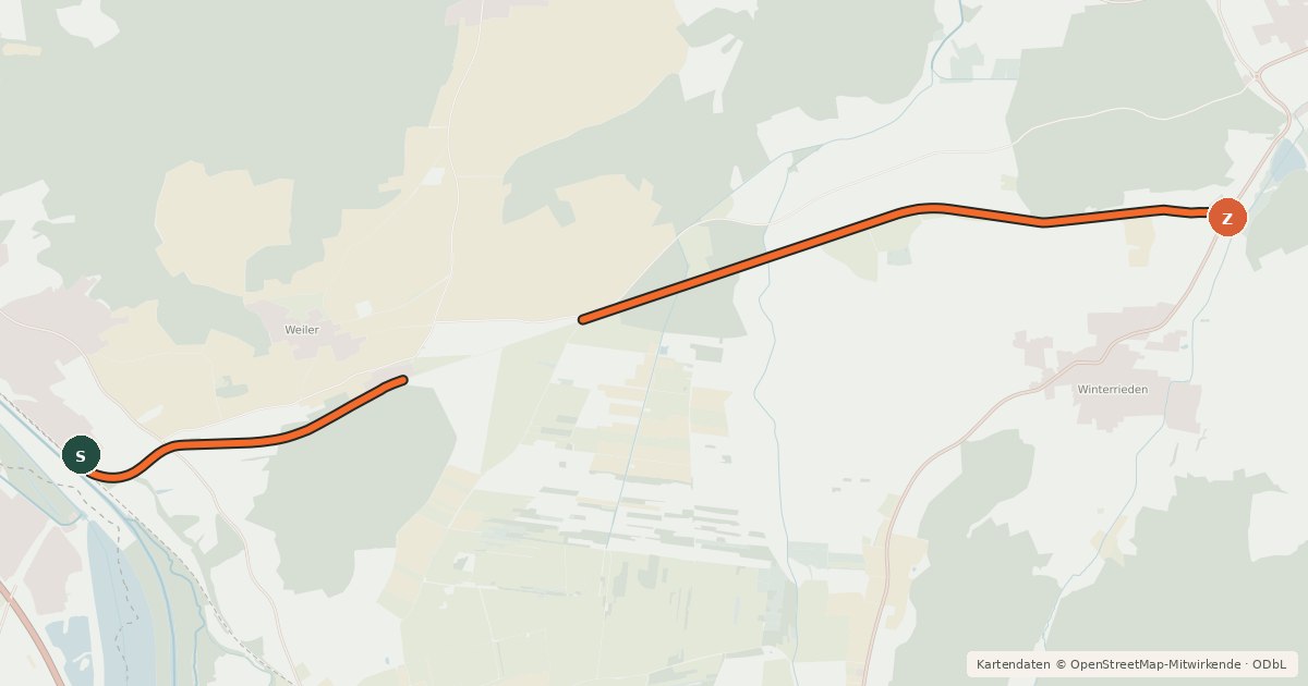 Kartenübersicht der Radroute Bahnradweg Iller-Roth-Günz