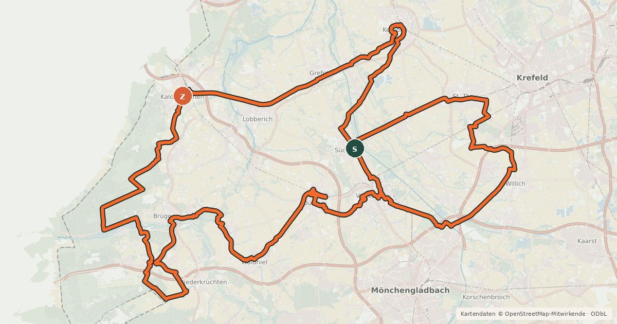 Kartenübersicht der Radroute BahnRadweg Kreis Viersen