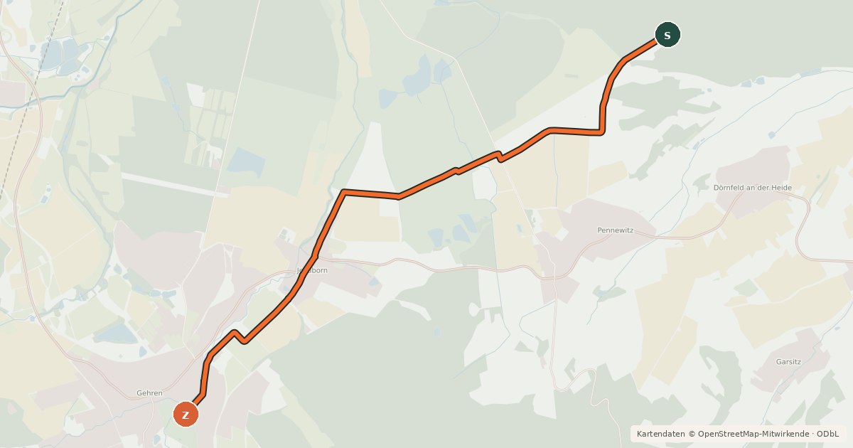 Kartenübersicht der Radroute Bahntrassenradweg - Rinnetalradweg