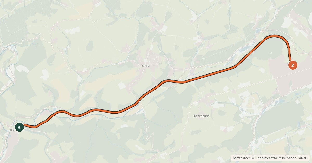 Kartenübersicht der Radroute Bahntrassenradweg Sülztalbahn