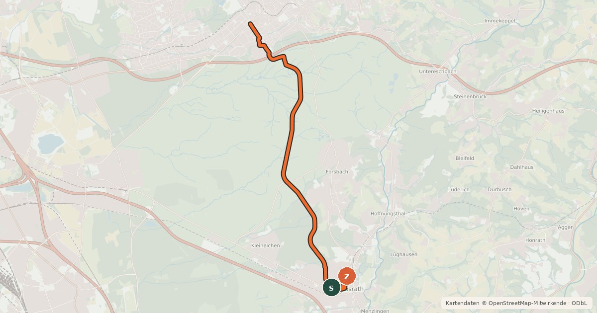 Kartenübersicht der Radroute Bahntrassenradweg Sülztalbahn Abschnitt Rösrath-Bensberg