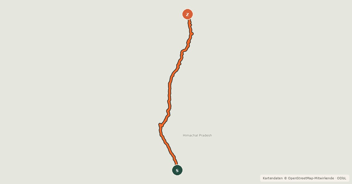 Kartenübersicht der Radroute Bajaura to Manali