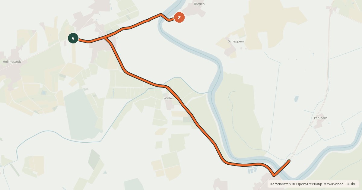 Kartenübersicht der Radroute Bargener Fähre-Route