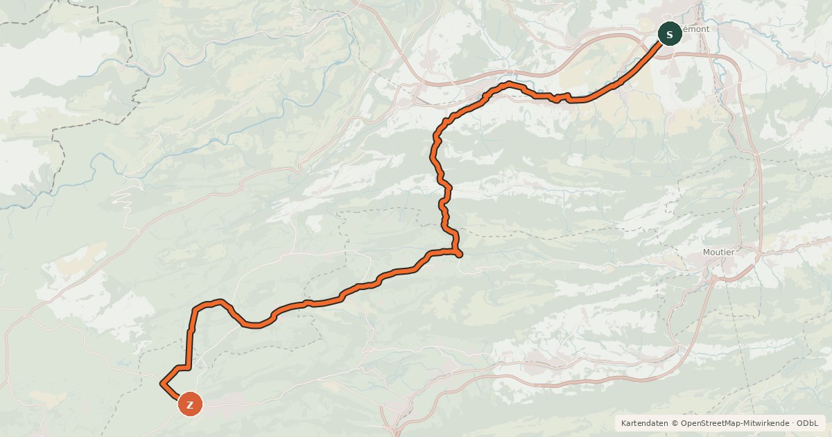 Kartenübersicht der Radroute Basel–Franches-Montagnes